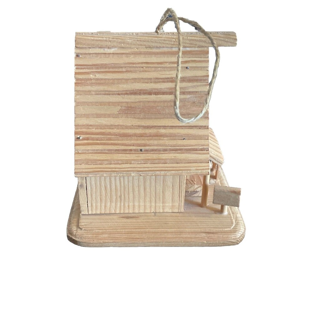 Rustic Wooden Folk Art Cabin Bird House Hand Made Hanging Garden Yard Decor 6x7” - Picture 4 of 7